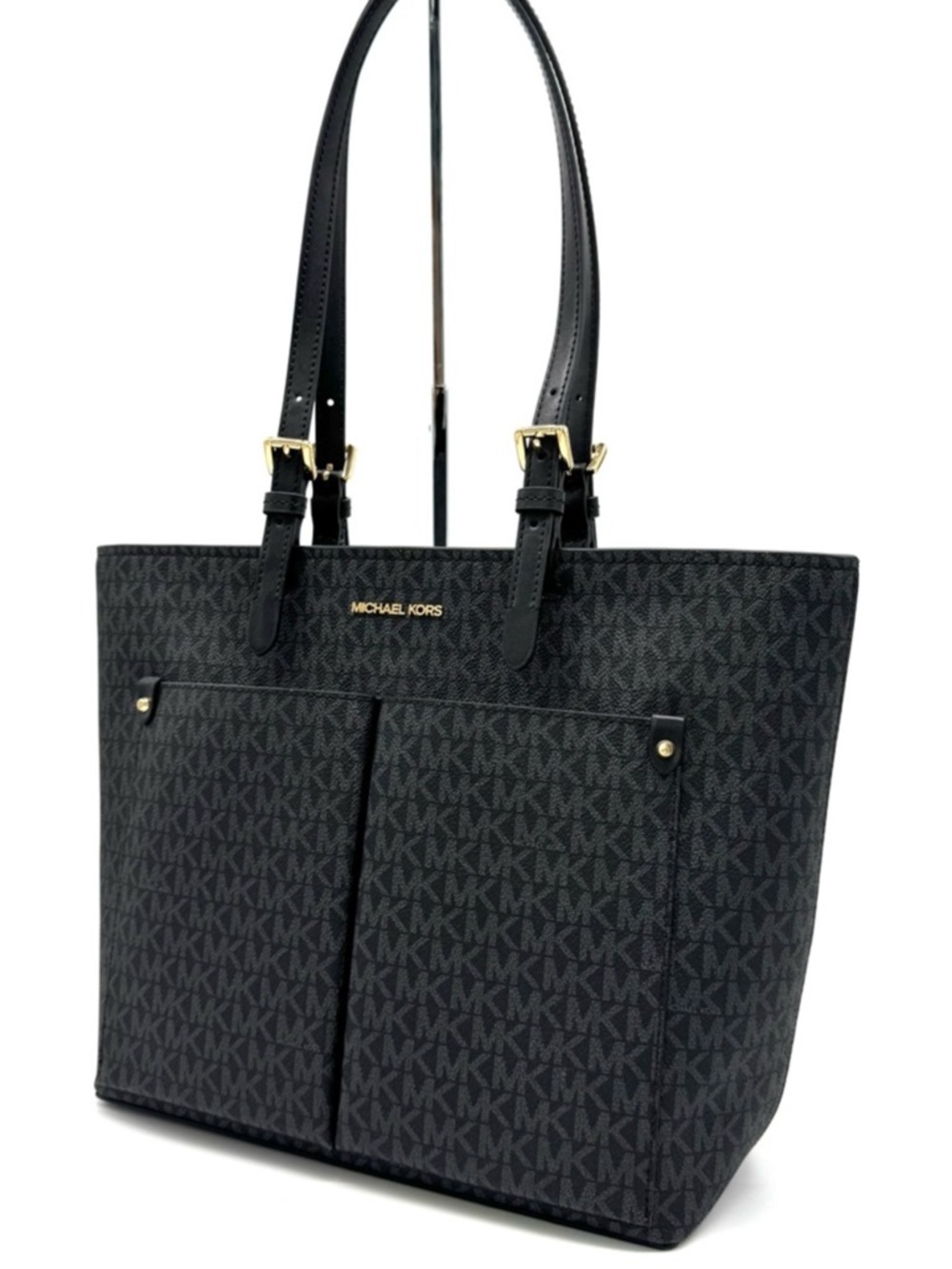 Michael Kors Jet Set Medium Double Pocket Tote Bag Black Signature